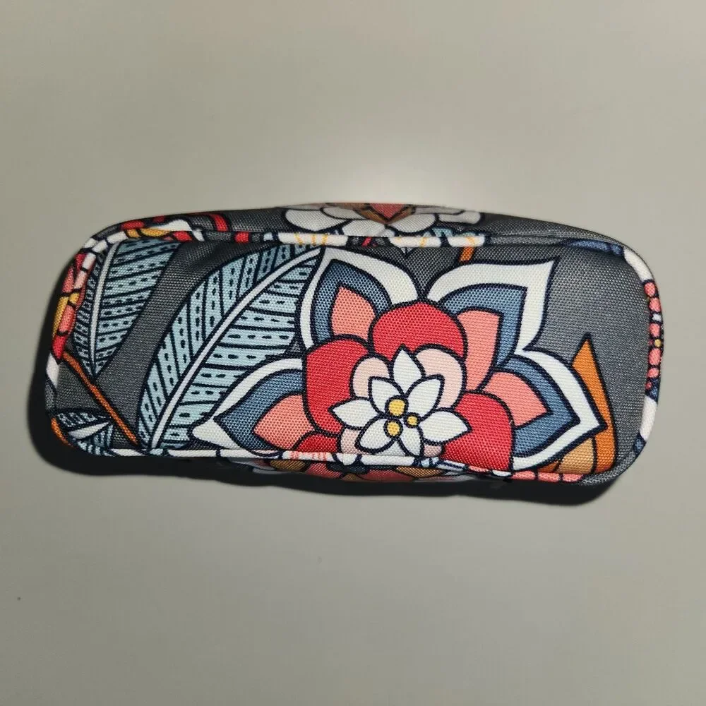 Vera Bradley Zipper Makeup Bag Gray Multicolor Floral Fabric 8x5x3 in